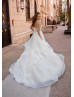 Beaded Triple Straps Ivory Tulle Ruffled Stunning Wedding Dress